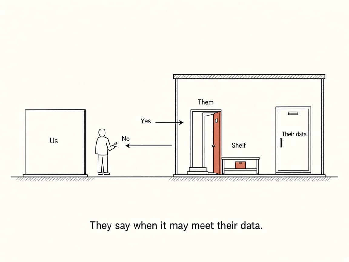 A person at their shelf can open the data cabinet or send the delivery back out the door.